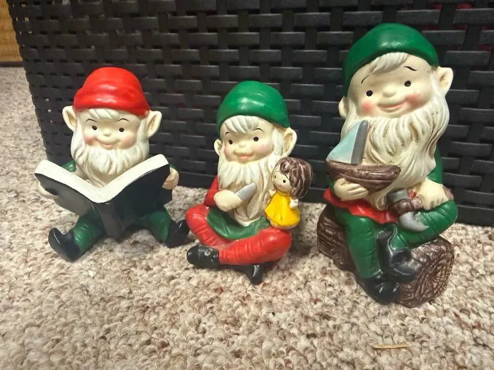 Vintage Homco Christmas Toymaker Elf Elves #5205 Ceramic Figurines Lot of 3